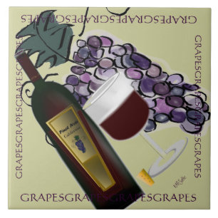 Carreau En Céramique Bouteille de vin et raisins