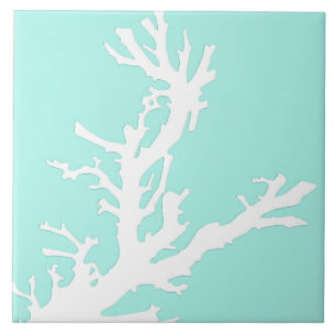 Carreau En Céramique Branche de corail - blanc sur aqua pâle