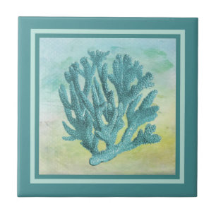 Carreau En Céramique Branche de corail turquoise foncé