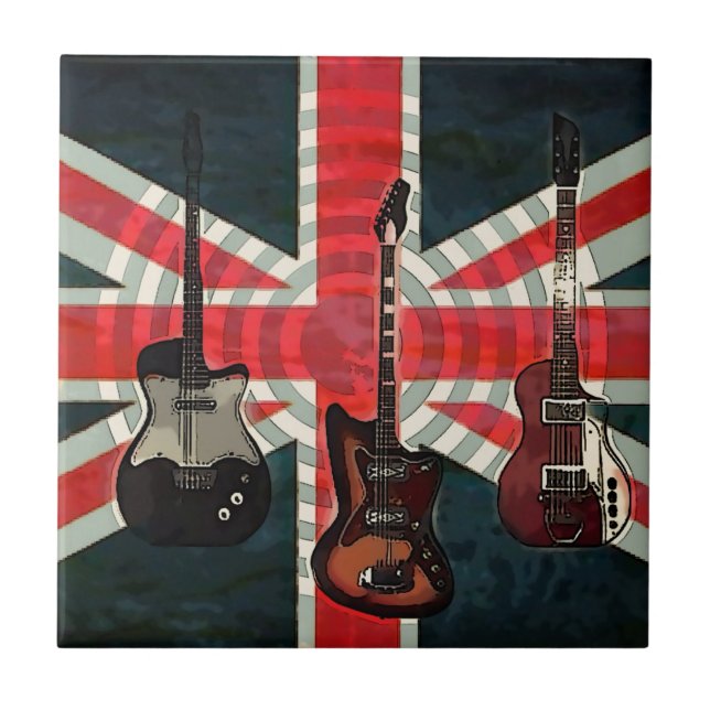 Carreau En Céramique British Union Jack Flag Rock Roll Electric Guitar (Devant)