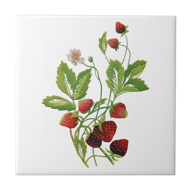 Carreau En Céramique Broderie de fraises fraîches du printemps (Devant)