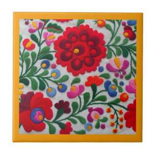 Carreau En Céramique Broderie mexicaine Fleurs Cuisine Trivet Jaune