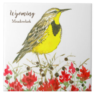 Carreau En Céramique Brosse à peinture indienne Meadowlark Wyoming Souv