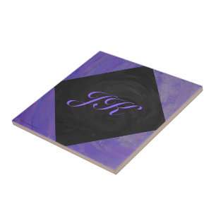 Carreau En Céramique Broyeur de bleuets et monogramme noir