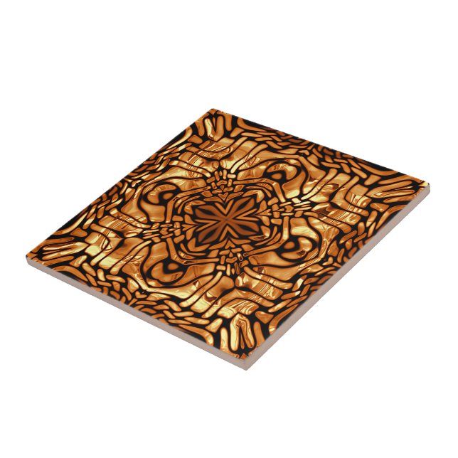 Carreau En Céramique Brûlé Sienna Terracotta Brown tribu ethnique Art (Côté)