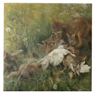 Carreau En Céramique Bruno Liljefors - Une famille Fox