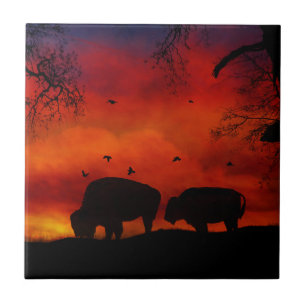 Carreau En Céramique Buffalo dans le carrelage d'art du coucher du sole