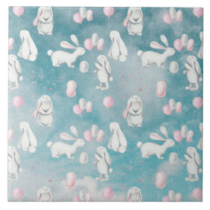 Carreau En Céramique Bunnies Bunny dans le ciel Cute Animal illustratio