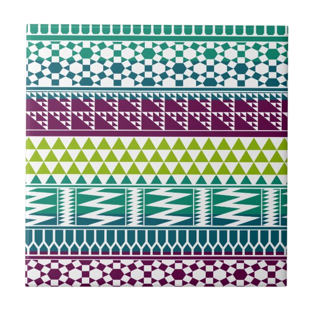 Carreau En Céramique Burgundy Aqua Géométrique Aztec Tribal Imprimer Mo (Devant)
