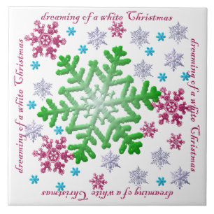 Carreau En Céramique Burgundy Blue Green & Silver Snowflakes