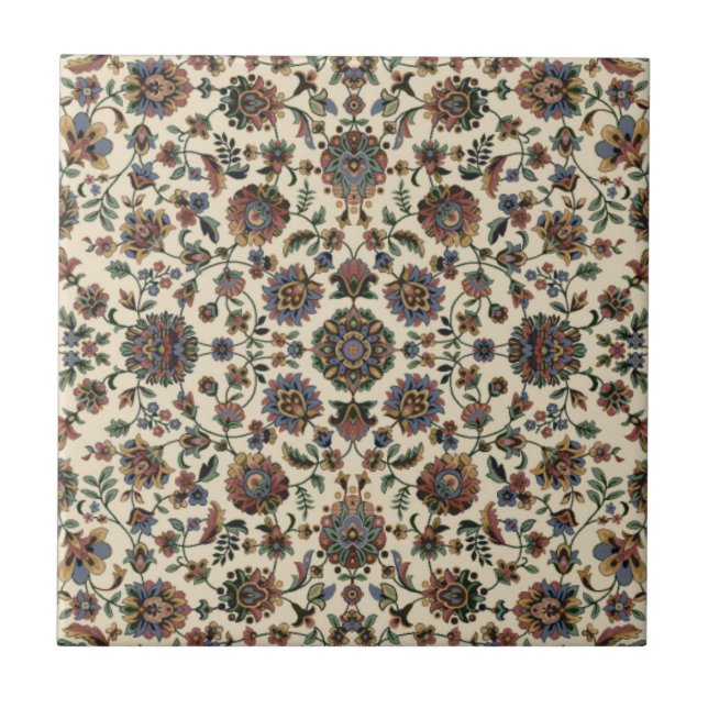Carreau En Céramique Cadre en spirale de Tapisserie Fleur sauvage verte (Devant)