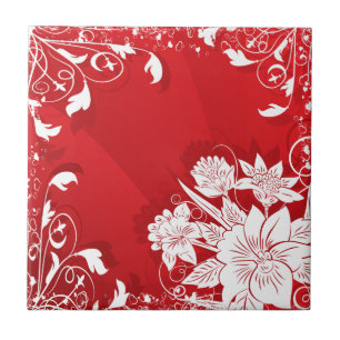 Carreau En Céramique Cadre floral rouge et blanc