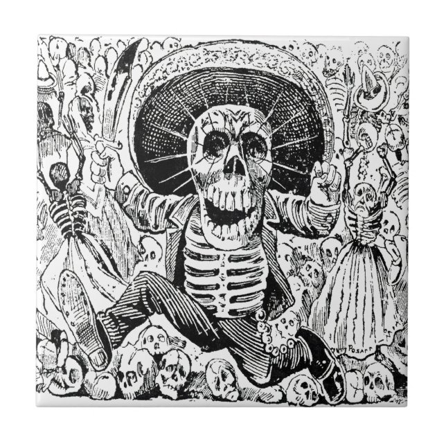 Carreau En Céramique Calavera Oaxaqueña par José Guadalupe Posada 1903 (Devant)