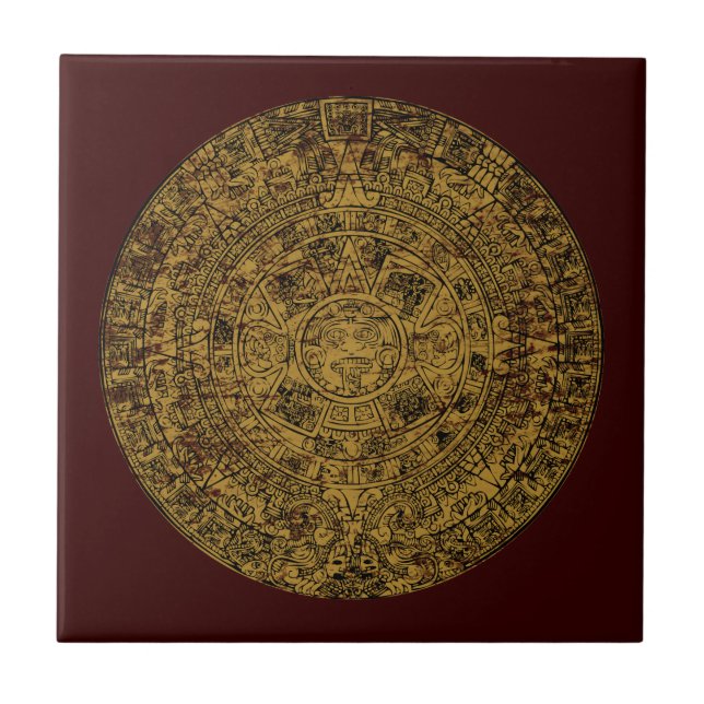 Carreau En Céramique Calendrier Aztec Sun Stone vieilli (Devant)