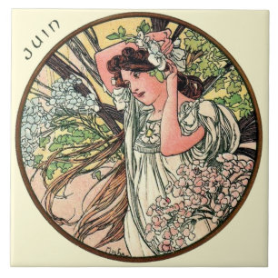 Carreau En Céramique Calendrier juin de Nouveau Mucha d'art