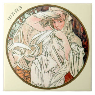 Carreau En Céramique Calendrier mars de Nouveau Mucha d'art
