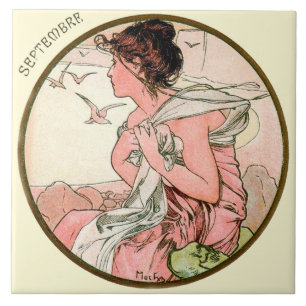 Carreau En Céramique Calendrier septembre de Nouveau Mucha d'art