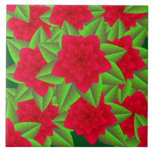 Carreau En Céramique Camellias rouge foncé et Feuilles verts