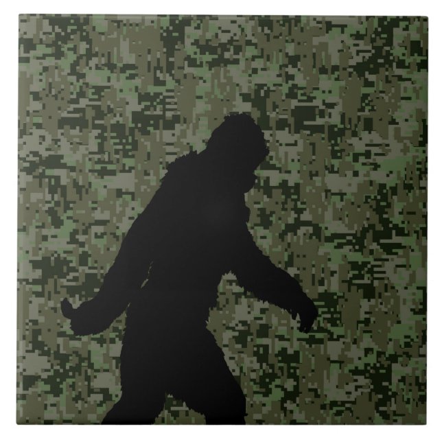 Carreau En Céramique Camouflage numérique en silhouette noire Sasquatch (Devant)