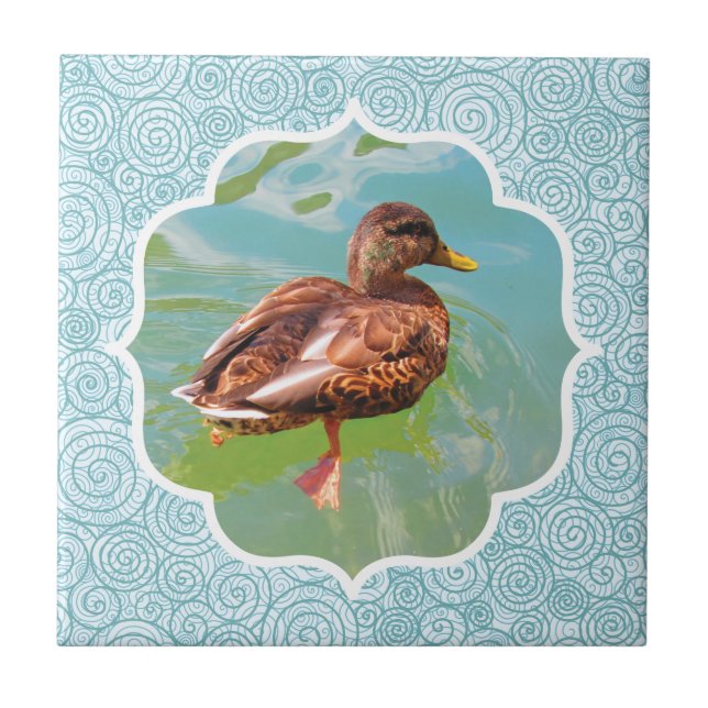 Carreau En Céramique Canard sur l'eau Turquoise (Devant)