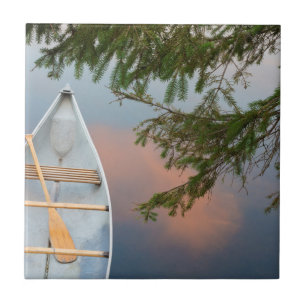 Carreau En Céramique Canot sur le lac au coucher du soleil, Canada