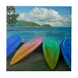 Carreau En Céramique Canots Colorés Sur La Plage À Pago Pago