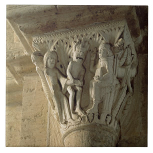 Carreau En Céramique Capital de colonne, dépeignant St Benoît exécutant