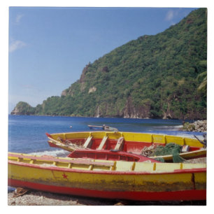 Carreau En Céramique Caraïbes, BWI, Sainte-Lucie, Sailboats, Soufrièr