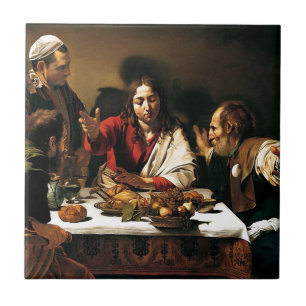 Carreau En Céramique Caravaggio - dîner chez Emmaus - peinture