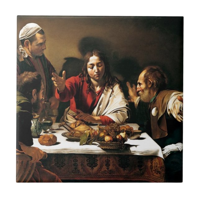 Carreau En Céramique Caravaggio - dîner chez Emmaus - peinture (Devant)