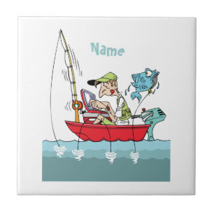 Carreau En Céramique Caricature de pêche amusante personnalisée