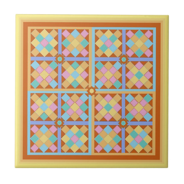 Carreau En Céramique Carré géométrique de style marocain sur jaune clai (Devant)