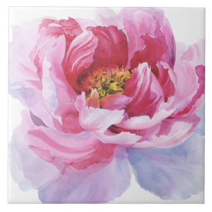 Carreau En Céramique Carreau de céramique de pivoine rose d'aquarelle