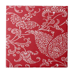 Carreau En Céramique Carreau de céramique rouge vintage de Paisley