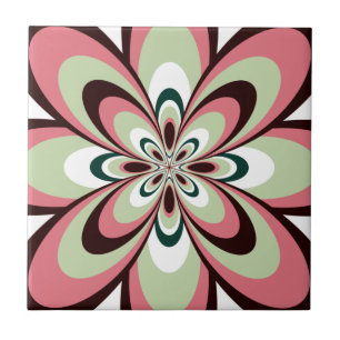 Carreau En Céramique Carreau, Fleur abstraite 4, Rose, Marron, Vert cla