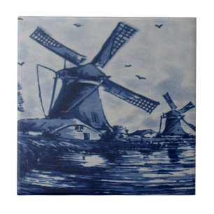 Carreau En Céramique Carrelage Bleu Delft antique - Windmills by the Wa