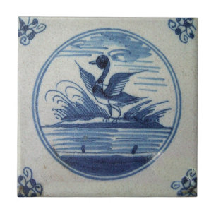 Carreau En Céramique Carrelage bleu Delft - Canard dans l'eau