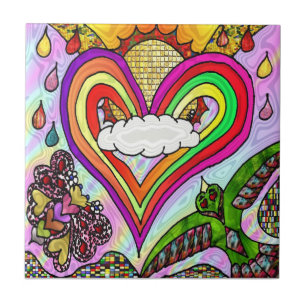 Carreau En Céramique Carrelage cardiaque en arc-en-ciel psychédélique d