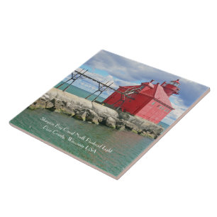 CARREAU EN CÉRAMIQUE CARRELAGE CÉRAMIQUE / TRIVET AVEC LIGHTHOUSE ROUGE