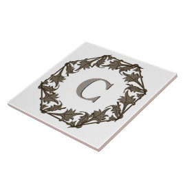 Carreau En Céramique Carrelage - Cercle de Feuilles avec Monogramme