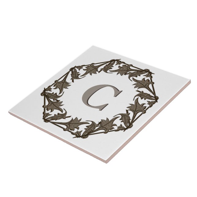 Carreau En Céramique Carrelage - Cercle de Feuilles avec Monogramme (Côté)