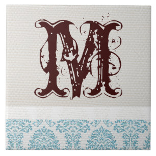 Carreau En Céramique Carrelage d'affichage du monogramme Damask Filigre