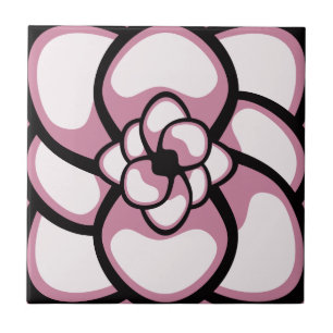 Carreau En Céramique Carrelage, Fleur Abstraite 3, Rose, Noir, Blanc