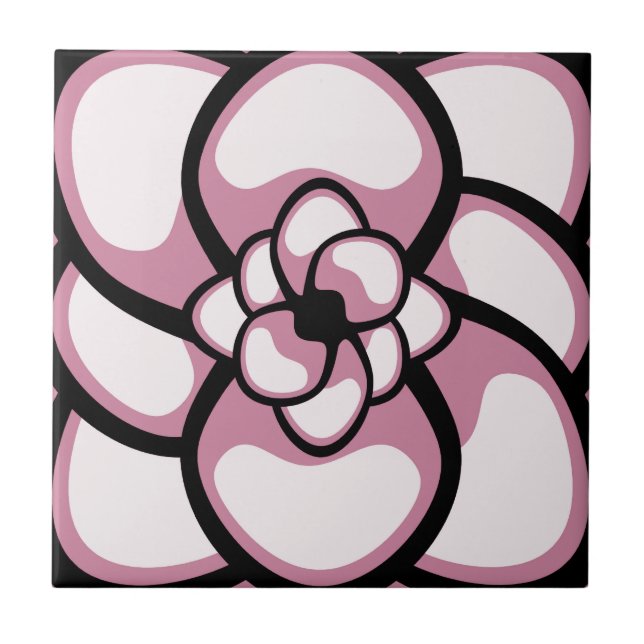 Carreau En Céramique Carrelage, Fleur Abstraite 3, Rose, Noir, Blanc (Devant)