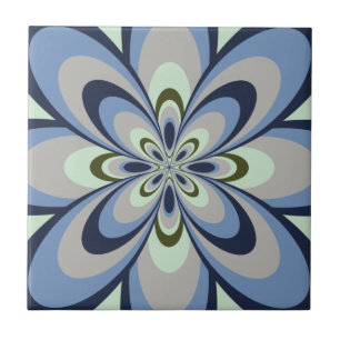Carreau En Céramique Carrelage, Fleur Abstraite 4, Bleu, Gris, Vert
