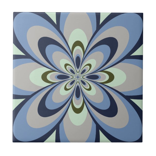 Carreau En Céramique Carrelage, Fleur Abstraite 4, Bleu, Gris, Vert (Devant)