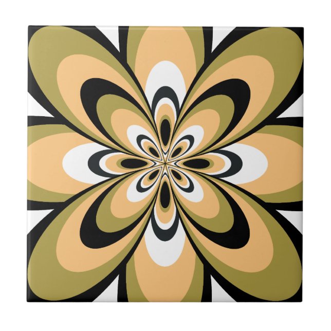 Carreau En Céramique Carrelage, Fleur Abstraite 4, Olivier, Beige, Noir (Devant)