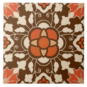Carreau En Céramique Carrelage Floral marocain, Brown, Rust et Beige