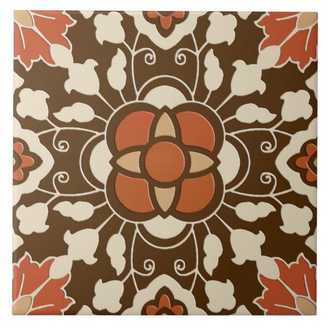 Carreau En Céramique Carrelage Floral marocain, Brown, Rust et Beige (Devant)