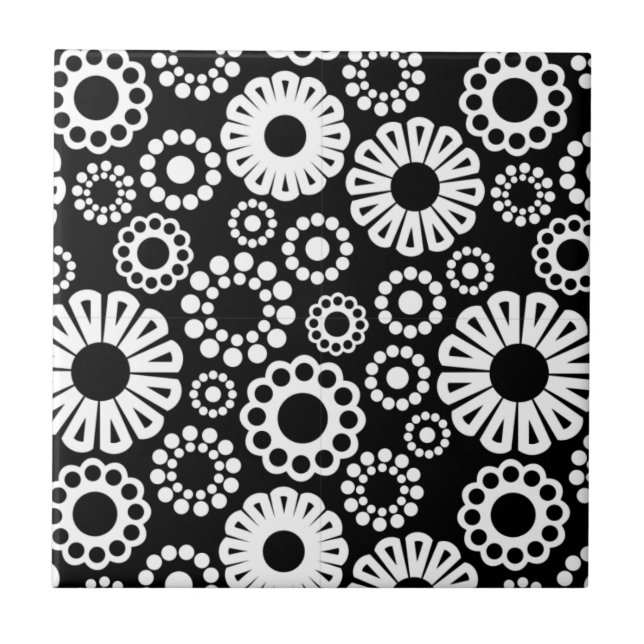 Carreau En Céramique Carrelage floral noir et blanc (Devant)